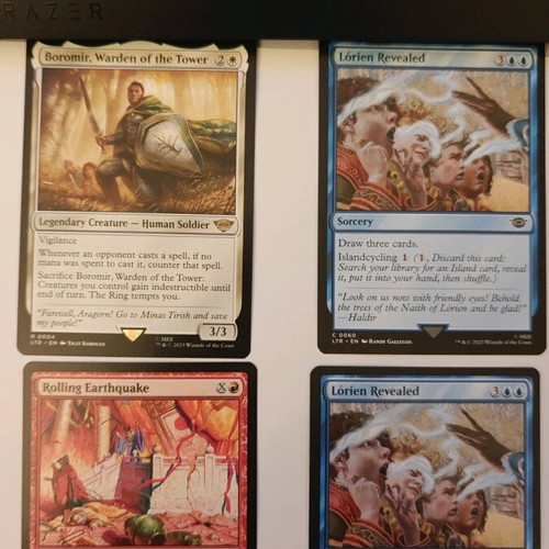 boromir mtg card Boromir, Warden of the Tower [407] [Borderless] [The Lord of the Rings:  Tales of Middle-earth] [Foil]  Face to Face Games
