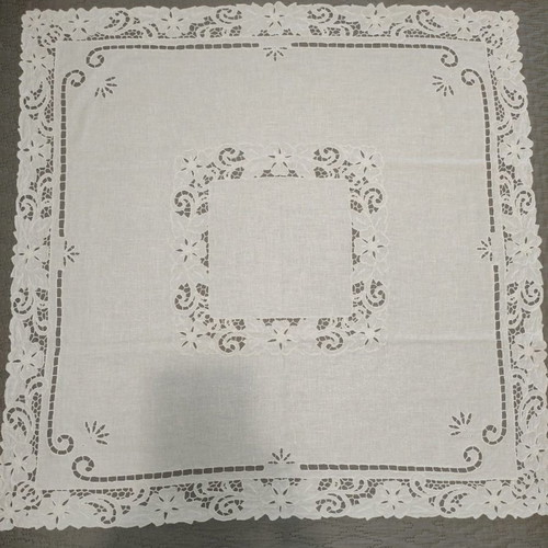 Cutwork tablecloth, doilies and napkins used, set of 5 pieces