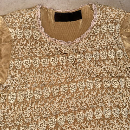 Vintage blouse with lace, beige and yellow, size M