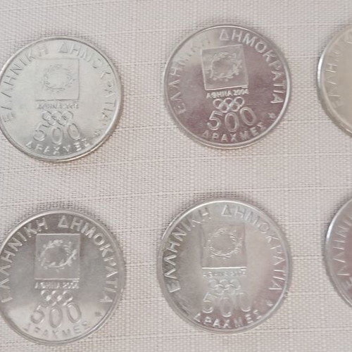 Set of 6 collectible 500 drachma coins Athens 2004 Olympic Games