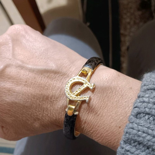 Luxury 24K gold-plated bracelet with brown leather like new
