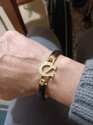 Luxury 24K gold-plated bracelet with brown leather like new