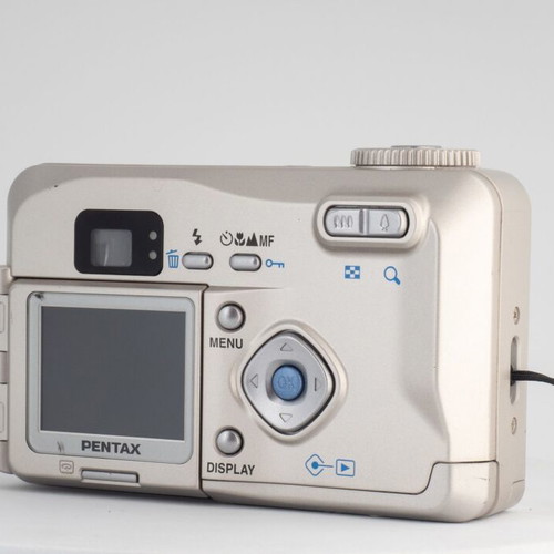 Pentax Optio 330GS 3.2MP vintage digital camera used with flip-up screen