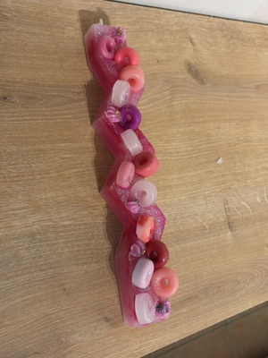 Handmade Easter candle new with pink shade and candy decoration
