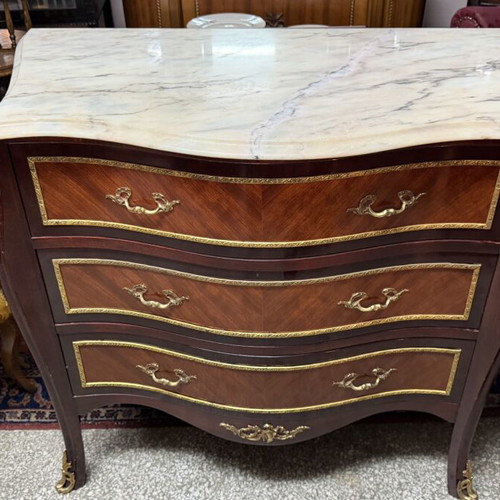 Marquetry chest of drawers like new with marble top