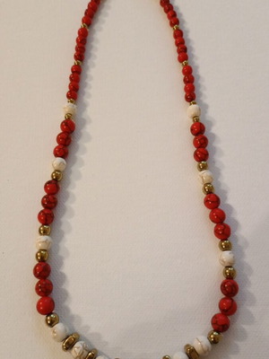 Necklace 2196 new, handmade, beige and red