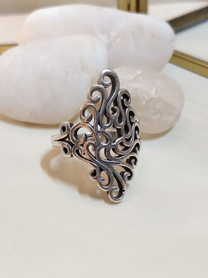 Filigree adjustable ring new, silver plated 925