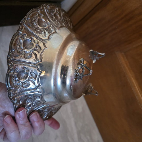 Silver platter 925 with pomegranates, new, 21 cm diameter