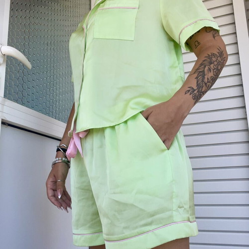 Primark Cares women's satin pyjama set lime pink, M 40-42