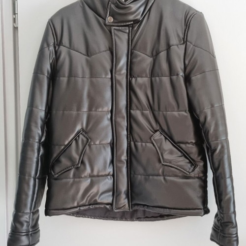 Zara men leather look puffer jacket used, size M, black