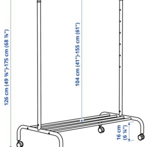 Clothes rack with wheels, telescopic steel bar, like new