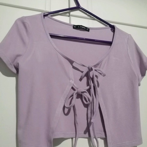 Zaful short lilac cardigan size S like new with ribbed ties