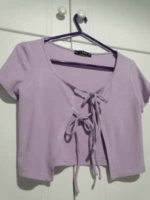 Zaful short lilac cardigan size S like new with ribbed ties