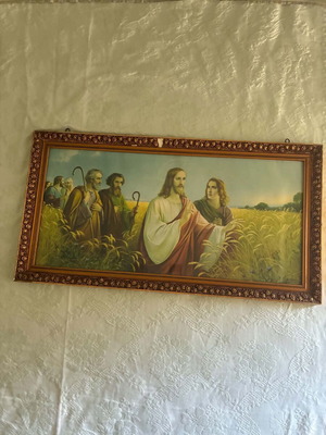Painting used, good condition with minor frame damage, 0.86x0.45 m