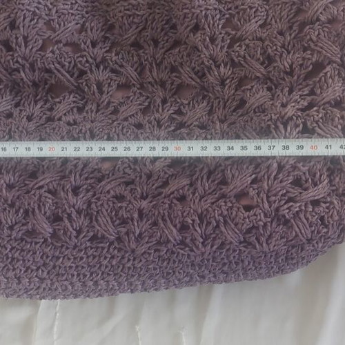 Crochet bag with wooden handles like new, purple shade
