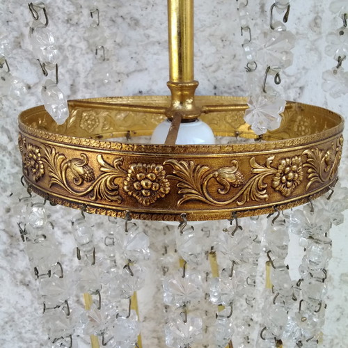 Ceiling light and wall sconces used from 1970 with Murano crystals