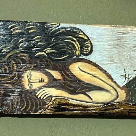 Mermaid on old Patmos boat wood new with signature