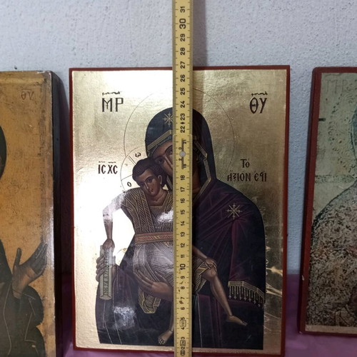 Wooden icons used, set of three