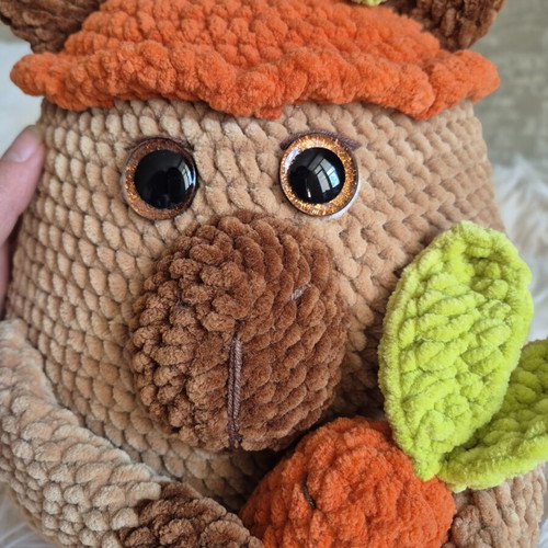 Handmade Crochet Capybara Plush Toy with Carrot, Brand New