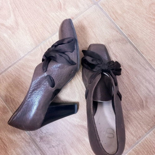 Rossi ankle boots used, leather with silk ribbon, 8cm heel