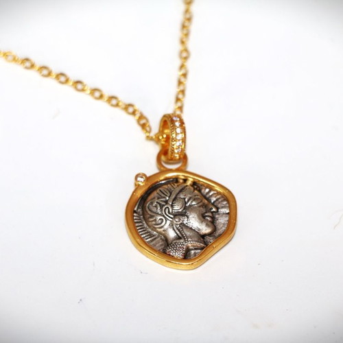 Tetradrachm Athena Owl New Silver Replica Pendant with Chain