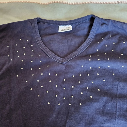 Åshild women's blouse M-L, dark navy blue with rhinestones, 100% cotton