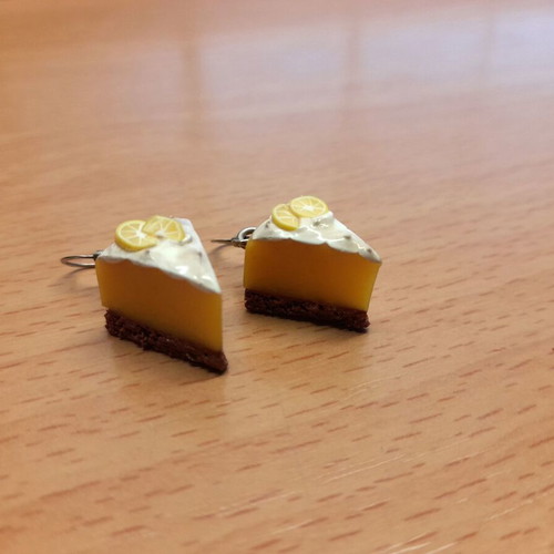 Lemon pie earrings handmade new, white and yellow