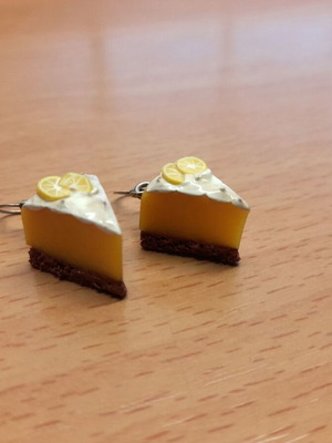 Lemon pie earrings handmade new, white and yellow
