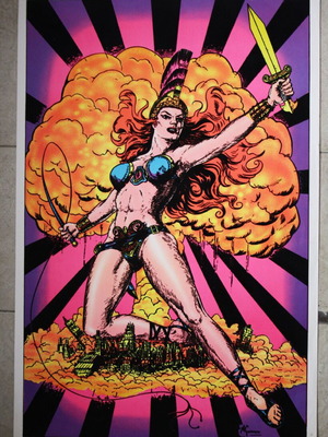 Vintage 1976 Minerva Amazona velvet phosphorescent blacklight poster new