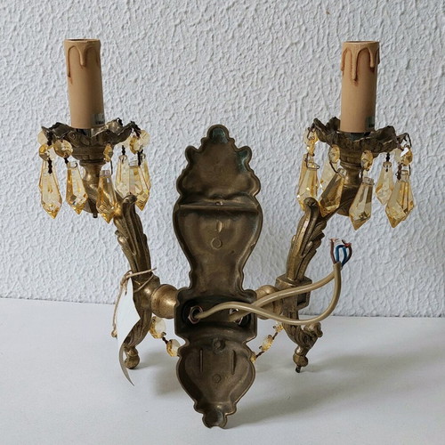 Solid brass antique double wall light new with crystals