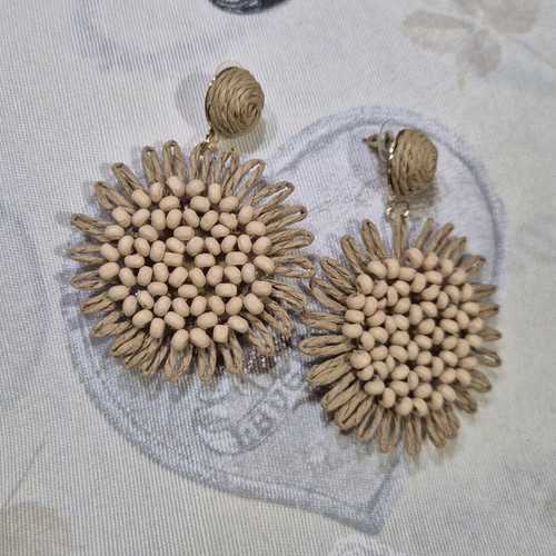 Sunflower Boho Earrings new, beige and brown