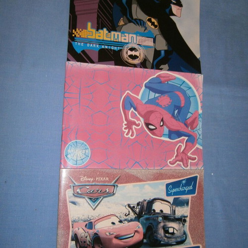 Sticker albums Batman, Spiderman, Cars new, set of 3