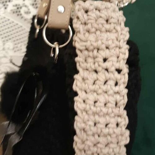 Handmade shoulder bag new, black with ecru details