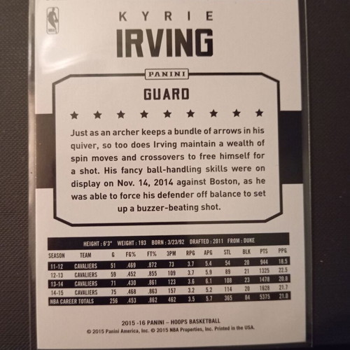 Panini NBA Hoops Basketball 2015-16 Kyrie Irving #222 card new