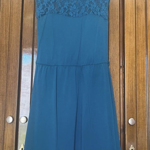 Pink Woman sleeveless dress like new, petrol with transparent lace