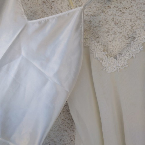 Two white nightgowns, satin and tulle with lace