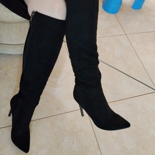Suede tall boots used, size 37, black, 10 cm heel