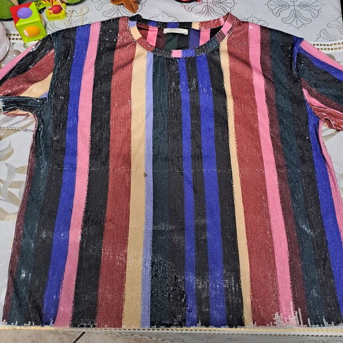Zara sequin blouse used, size L, multicolor black