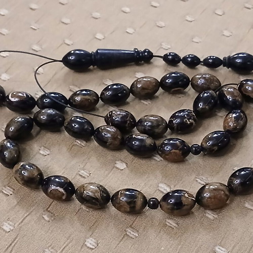 Worry beads black coral used, 33 beads, high-strength cord