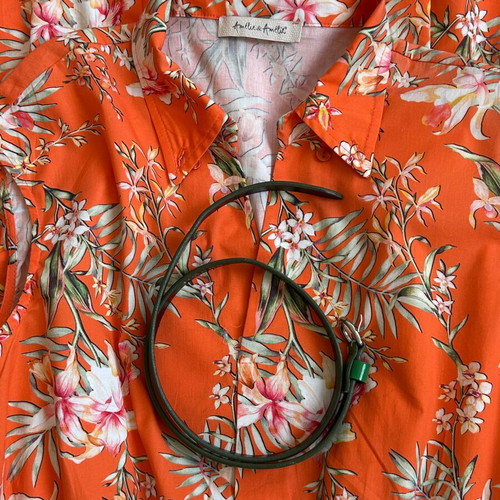 Summer orange dress with green leather belt like new