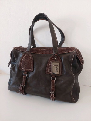 Trussardi vintage δερμάτινη γυναικεία τσάντα χειρός μεταχειρισμένη καφέ