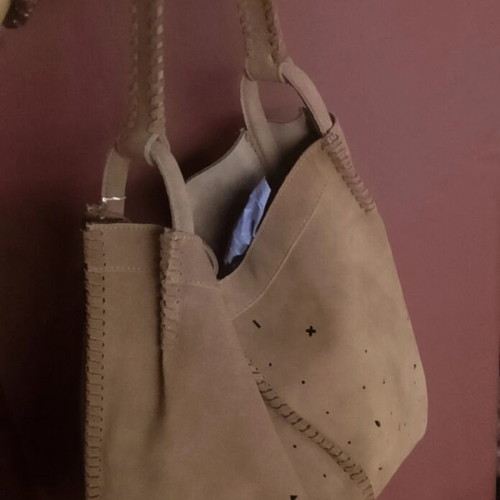 Leather shoulder bag, light brown suede with wallet