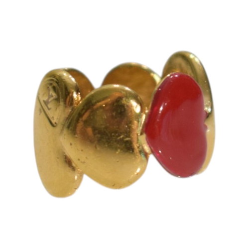 Louis Vuitton Sweet Monogram gold ring with red enamel hearts, size S