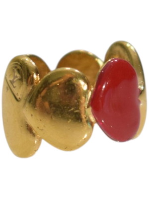 Louis Vuitton Sweet Monogram gold ring with red enamel hearts, size S