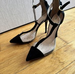 Black velvet pointed heels like new, size 36, transparent detail