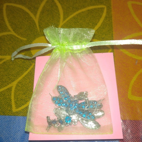 Dragonfly-shaped dangling earrings like new, blue and silver