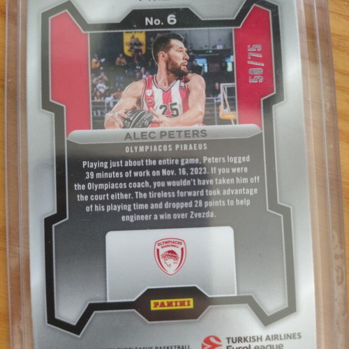 Panini Prizm Olympiacos 2023-2024 Alec Peters card like new, numbered 50/75