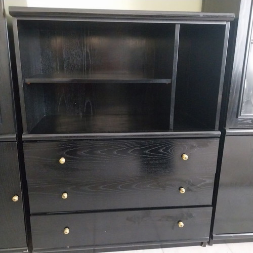 Display cabinet used with two glass doors, cupboards and drawer unit