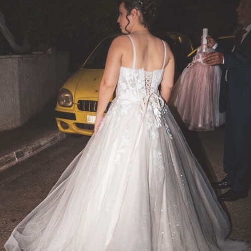 Wedding dress used with veil and elastic petticoat size M
