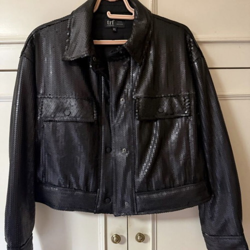 Zara Black Crop Jacket With Sequins New